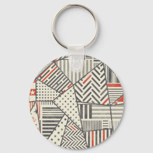 Retro Patchwork: Abstract Geometric Design Keychain