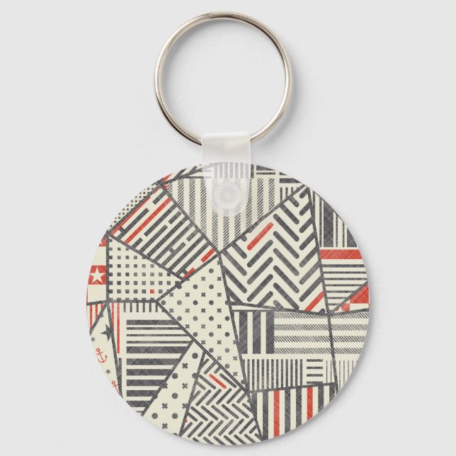 Retro Patchwork: Abstract Geometric Design Keychain (Front)