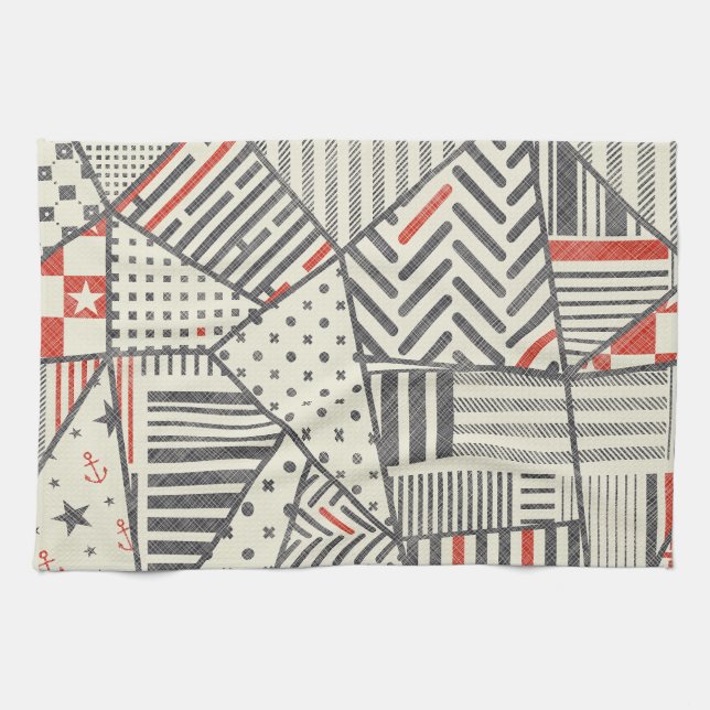Retro Patchwork: Abstract Geometric Design Kitchen Towel (Horizontal)