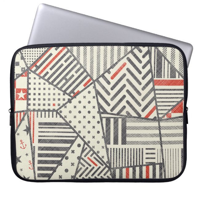 Retro Patchwork: Abstract Geometric Design Laptop Sleeve (Front)