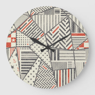 Retro Patchwork: Abstract Geometric Design Large Clock