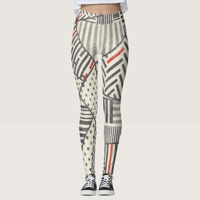 Retro Patchwork: Abstract Geometric Design Leggings (Front)