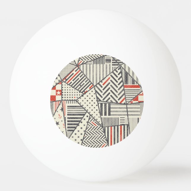 Retro Patchwork: Abstract Geometric Design Ping Pong Ball (Front)