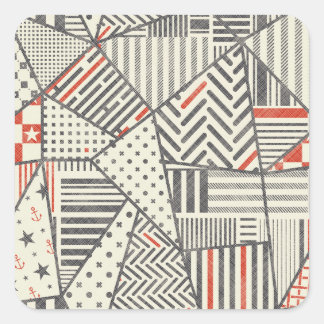 Retro Patchwork: Abstract Geometric Design Square Sticker