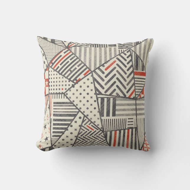 Retro Patchwork: Abstract Geometric Design Throw Pillow (Front)