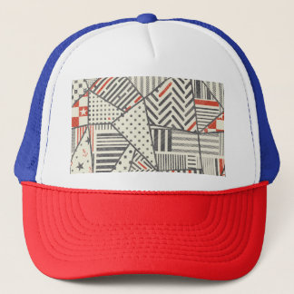 Retro Patchwork: Abstract Geometric Design Trucker Hat
