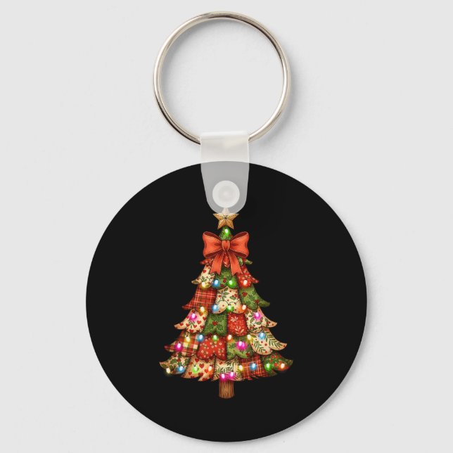 Retro Patchwork Bow Christmas,rustic Country Chris Keychain (Front)
