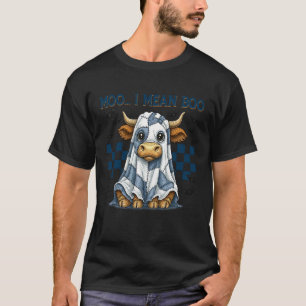 Retro Patchwork Bullsheet Moo I Mean Boo Cow Ghost T-Shirt