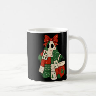 Retro Patchwork Christmas Ghost Coquette Bow X-mas Coffee Mug