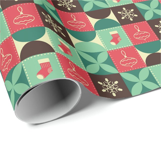 Retro Patchwork Christmas Pattern Wrapping Paper (Roll Corner)