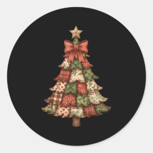Retro Patchwork Christmas Tree Vintage Merry Xmas  Classic Round Sticker
