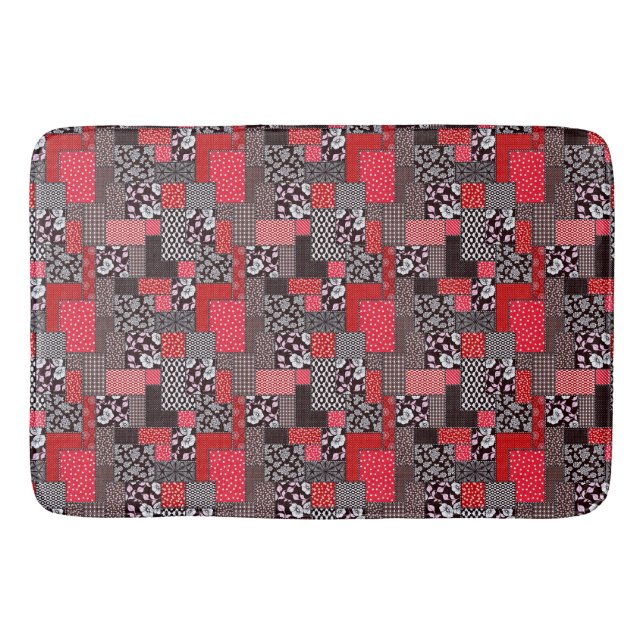 Retro Patchwork Floral Quilt Pattern Bath Mat (Front)