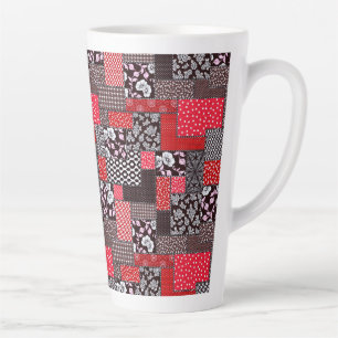 Retro Patchwork Floral Quilt Pattern Latte Mug