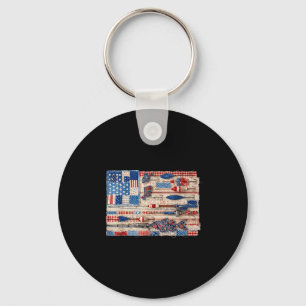 Retro patchwork patriotic fishing american flag keychain