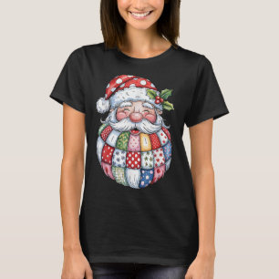 Retro Patchwork Santa Claus Christmas Preppy Merry T-Shirt