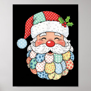 Retro Patchwork Santa Claus Christmas Preppy Xmas  Poster