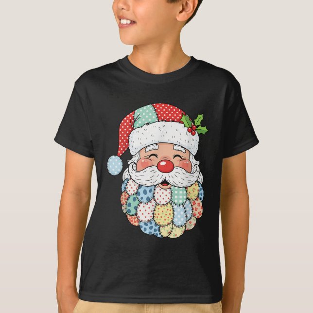 Retro Patchwork Santa Claus Christmas Preppy Xmas  T-Shirt (Front)