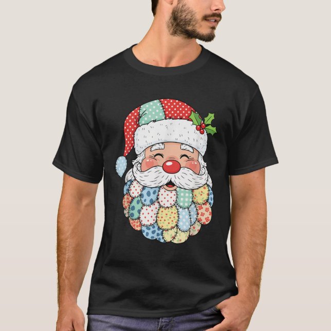 Retro Patchwork Santa Claus Christmas Preppy Xmas  T-Shirt (Front)