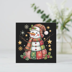 Retro Patchwork Snowman Merry Christmas Coquette  Holiday Card