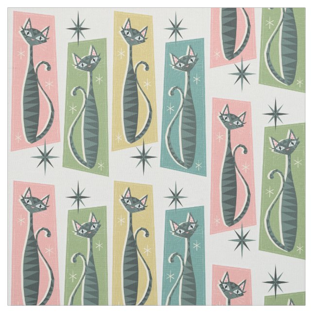 Retro Patchwork Tabbies ©studioxtine 2019 Fabric (Swatch)