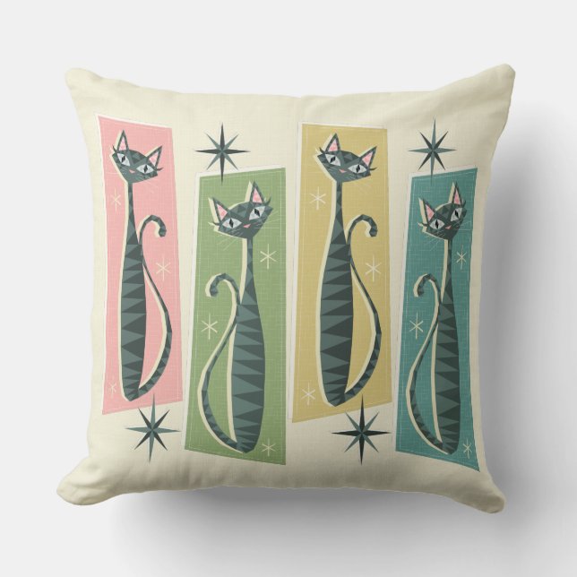 Retro Patchwork Tabbies ©studioxtine Throw Pillow (Front)