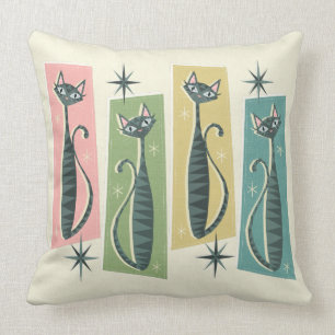 Retro Patchwork Tabbies ©studioxtine Throw Pillow