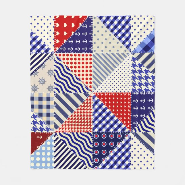 Retro Patchwork Triangles Nautical Style Fleece Blanket (Front)