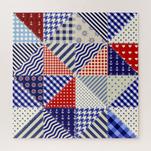 Retro Patchwork Triangles Nautical Style Jigsaw Puzzle