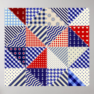 Retro Patchwork Triangles Nautical Style Poster
