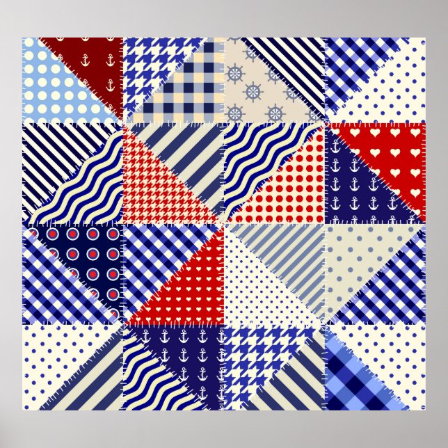 Retro Patchwork Triangles Nautical Style Poster (Front)