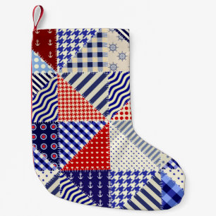 Retro Patchwork Triangles Nautical Style Small Christmas Stocking