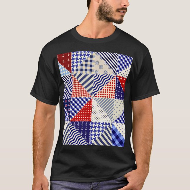 Retro Patchwork Triangles Nautical Style T-Shirt (Front)