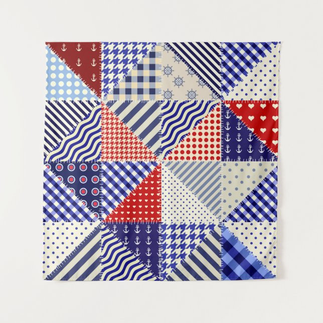 Retro Patchwork Triangles Nautical Style Tapestry (Front)