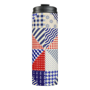 Retro Patchwork Triangles Nautical Style Thermal Tumbler