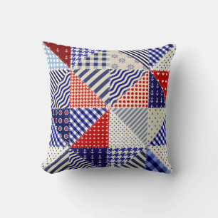 Retro Patchwork Triangles Nautical Style Throw Pillow