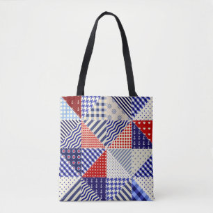 Retro Patchwork Triangles Nautical Style Tote Bag