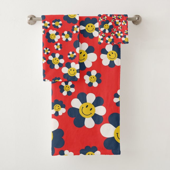 Retro Patriot Smiley Face Bath Towel Set (Insitu)