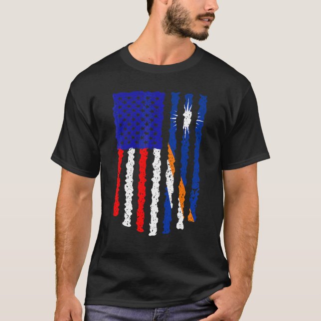 Retro Patriotic American Marshall Islands Flag Dis T-Shirt (Front)