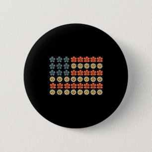 Retro Patriotic Daisy Flower American Flag Women 4 2 Inch Round Button