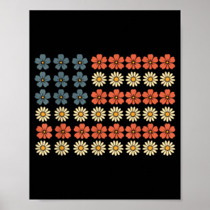 Retro Patriotic Daisy Flower American Flag Women 4 Poster