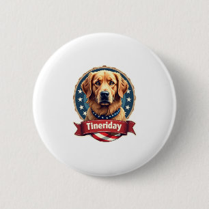 Retro Patriotic Golden Retriever Engraving Tee 2 Inch Round Button