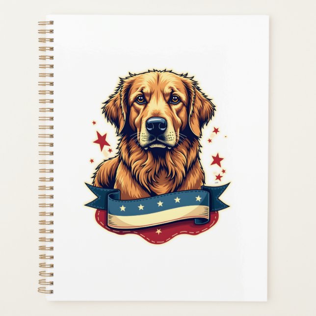 Retro Patriotic Golden Retriever Engraving Tee 4 (Devant)