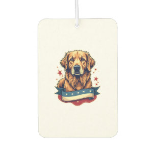 Retro Patriotic Golden Retriever Engraving Tee 4 Air Freshener