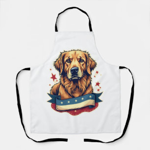 Retro Patriotic Golden Retriever Engraving Tee 4 Apron