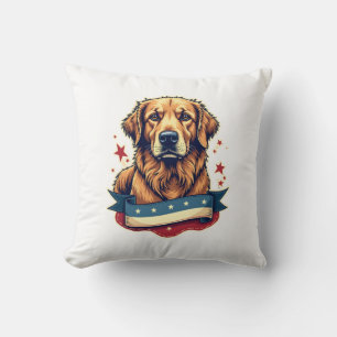Retro Patriotic Golden Retriever Engraving Tee 4 Throw Pillow