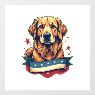 Retro Patriotic Golden Retriever Engraving Tee 4 Window Cling
