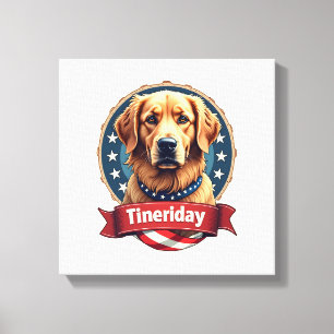 Retro Patriotic Golden Retriever Engraving Tee Canvas Print