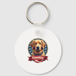 Retro Patriotic Golden Retriever Engraving Tee Keychain