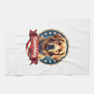 Retro Patriotic Golden Retriever Engraving Tee Kitchen Towel
