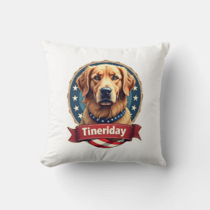 Retro Patriotic Golden Retriever Engraving Tee Throw Pillow